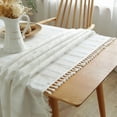 thumbnail image 5 of Enova Home  High Quality Rectangle Cotton Linen Washable Tablecloth Stripe with Tassel for Home Party Wedding Dining Table White - 55" x 86", 5 of 5