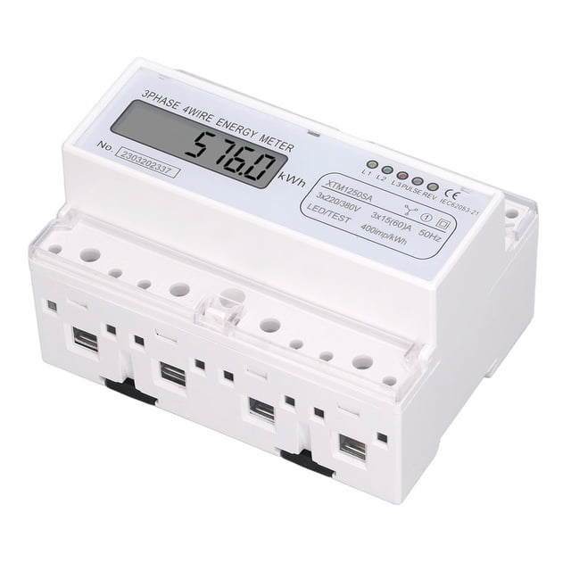 Kwh Wattmeter Power Consumption Energy Meter, Remote Meter Reading 35mm DIN Rail Mount Digital LCD 3 Phase 4 Wire Energy Meter 7P for Electric Circuit