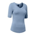 thumbnail image 2 of J. METHOD Girl's Junior Basic Casual 3/4 Elbow Half Length Sleeve Active V-Neck Uniform T-Shirt, 2 of 5