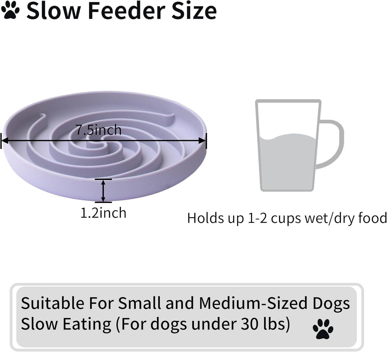 Slow Feeder Dog Bowls, Dishwasher Microwave Safe Silicone Puppy Puzzle Bowl with Non-Slip Design for Eating (White and Purple)