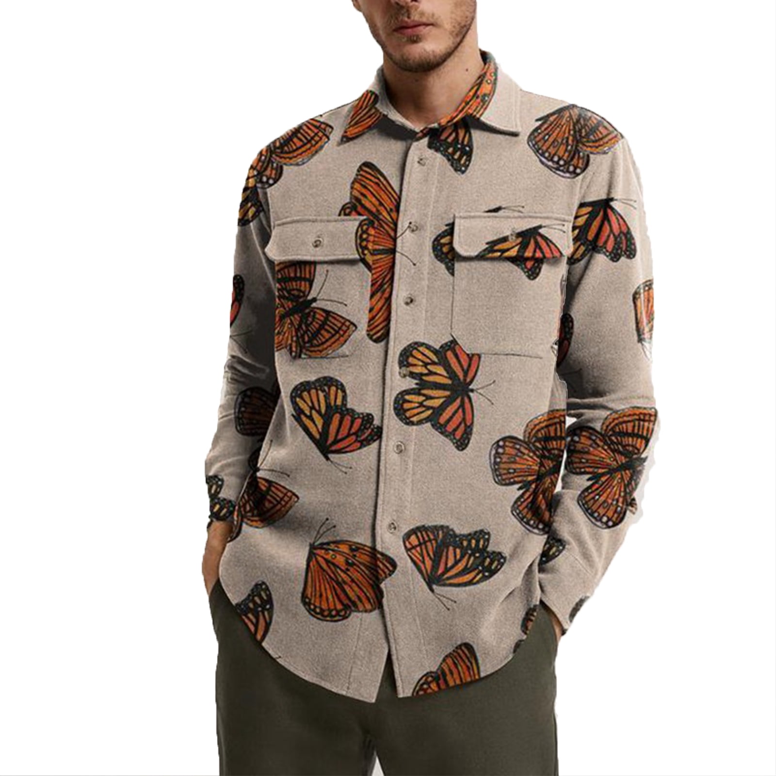 Luethbiezx Plus Size Men's Tops Casual Blouse Pattern Print Shirt