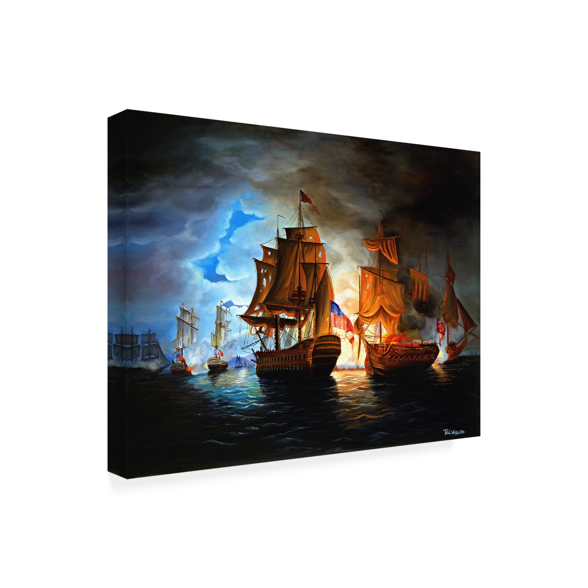 Trademark Fine Art 'Bonhomme Richard And Serapis Battle' Canvas Art by Paul Walsh