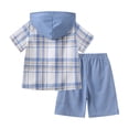 thumbnail image 2 of Jolyshlid Boys 2 Piece Summer Outfit Set Plaid Shirt and Shorts Casual Clothing Set for Kids 11-12Years,Light Blue, 2 of 8