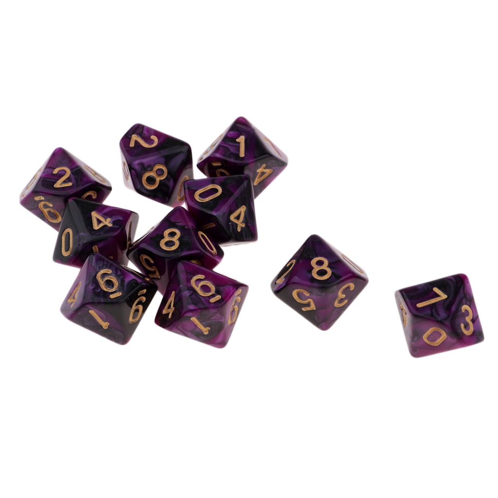 Multi sided dice set of 10 D10 Dungeons D&D RPG Role play Purple+Blue 