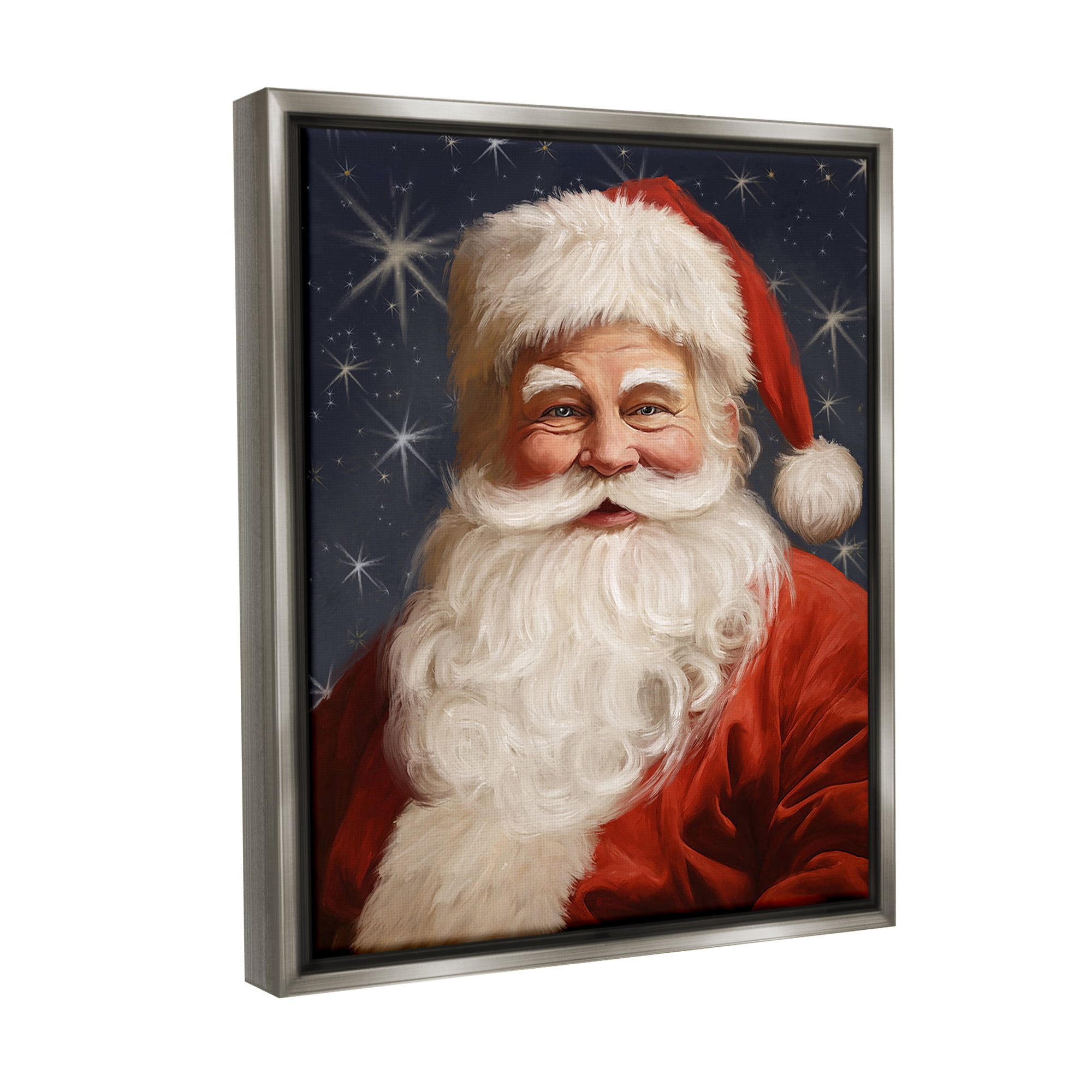 Stupell Industries Smiling Santa Claus Portrait Holiday Painting Gray Floater Framed Canvas Art Print Wall Art, 25 x 31