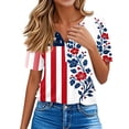 thumbnail image 4 of Women's Patriotic 250th Anniversary USA Shirt V-Neck Button American Flag Print Short Sleeve T-Shirts, 4 of 7