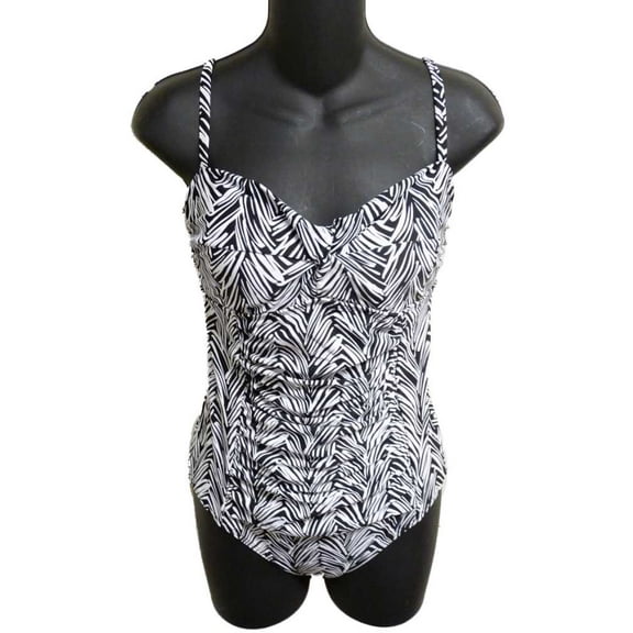 Tropical Escape Womens Black & White Palm Print 1 Piece Swimsuit Swim Suit 6