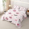 thumbnail image 3 of Homewish Girly Cute Halloween Ghost Quilt Full,Pumpkin Bat Heart Print Full Bedspread Sets,Light Pink Black,3-Piece, 3 of 7