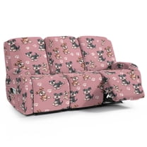 ZIATUBLES Recliner Chair Cover 8 PCS Stretch Reclining Couch Covers for 3 Cushion Reclining Sofa with Storage Pockets Soft Fitted Furniture Protector for Living Room, Schnauzer Paw Pink