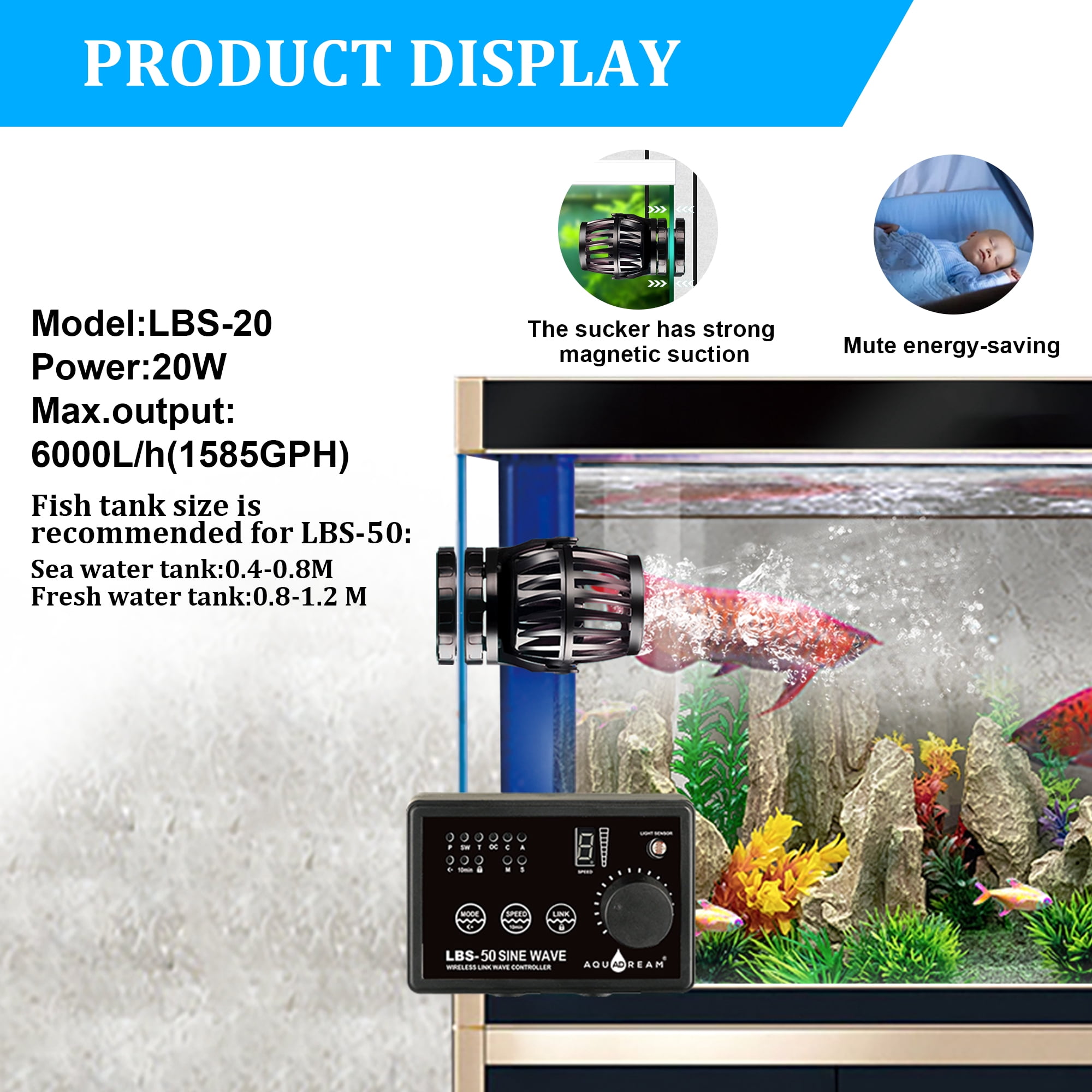 24v DC Sine Wave Maker Pump 1600 GPH For Pond Reef Aquarium Fish Tank