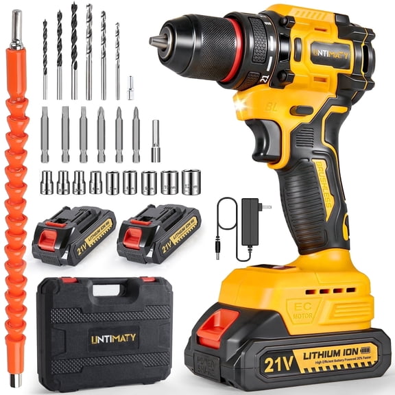UNTIMATY Brushless Cordless Drill Driver Set, 21V Power Drill Set with Battery and Charger, 3/8" Keyless Chuck, 25 1 Position Electric Drill, 2-Speed Transmission For Screwdriving And Drilling