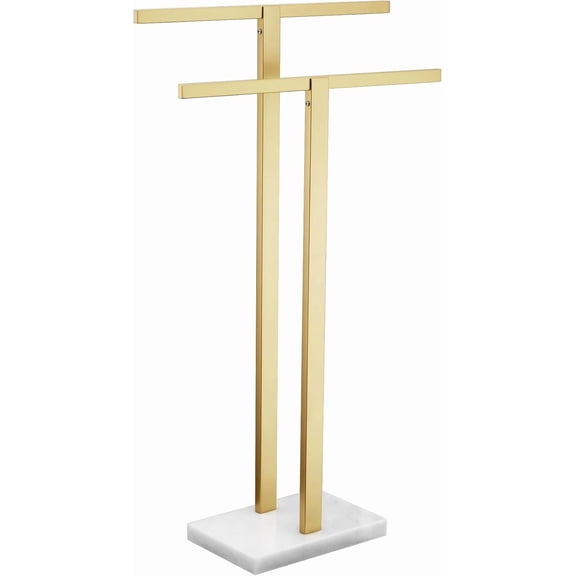 Bathroom Towel Rack 2-Tier Standing Towel Racks with Marble Base, Stainless Steel Freestanding Towel Bars, Thicken Steady Design, Brushed Gold THS0001-BG