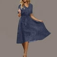 thumbnail image 4 of DailyTrove Women's Belted Denim Midi Dress, Short Sleeve, Casual Work & Weekend Outfit, Mid-Weight Cotton Fabric, 4 of 6