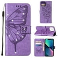 thumbnail image 1 of SaniMore Case for iPhone 14 (6.1" 2022), PU Leather Luxury Embossed Butterfly Glitter Diamond [Wrist Strap & Card Slots & Flip Kickstand] Full-body Shockproof Wallet Cover for iPhone 14, Lightpurple, 1 of 6