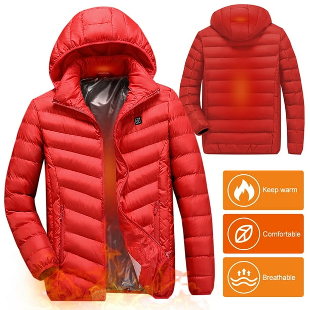 Electric Heating Cotton Coat Men Women USB Charging Heated Jacket with  Removable Hood for Walking Camping Ice Fishing Snowboarding Skiing 