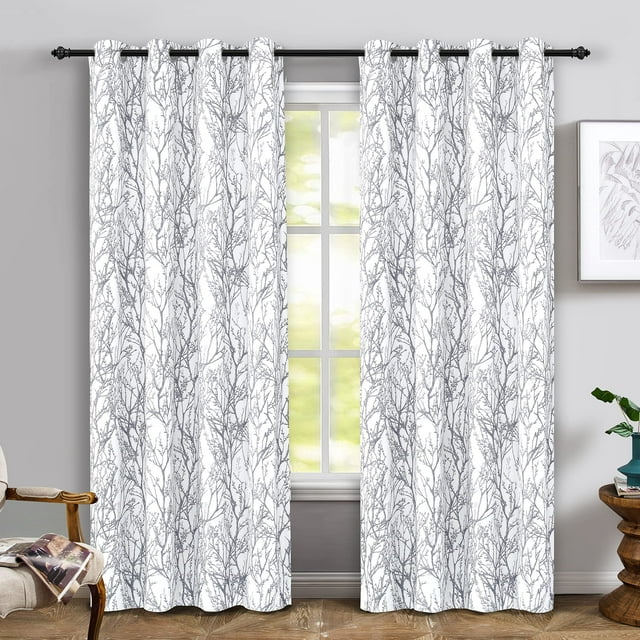 Cortinas DriftAway con forma de rama de árbol, 229 cm, gris y blanco, 2 paneles