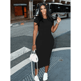 thumbnail image 3 of Women's Dress Summer Fashion New Black Solid Color Short-sleeved Pajamas Home Casual Daily Loose Plus Size Dress Clothing, 3 of 5