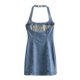thumbnail image 4 of HH TRAF Mujeres Verano Nuevo Sólido Espalda Elegante Moda Cuello Colgante Vestido De Mezclilla Tirantes Sin Mangas Espalda Descubierta Delgado Botón A Presión Mini Vestido, 4 of 5