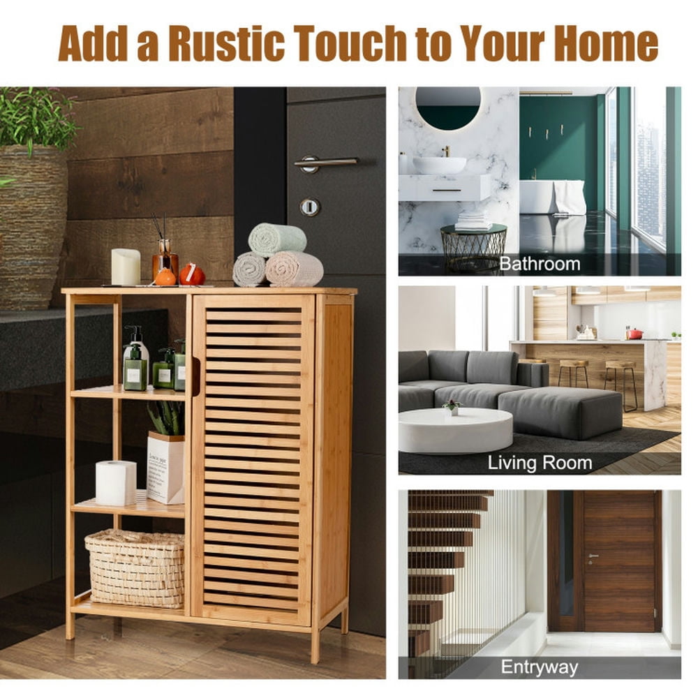 Finihen Bathroom Storage Cabinet, Bathroom Floor Cabinet, Bamboo Bathroom Storage Cabinet with Single Door, for Bathroom, Living Room, Bedroom, Kitchen, Natural Finihen Bathroom Storage Cabinet, Bathroom Floor Cabinet, Bamboo Bathroom Storage Cabinet with Single Door, for Bathroom, Living Room, Bedroom, Kitchen, Natural