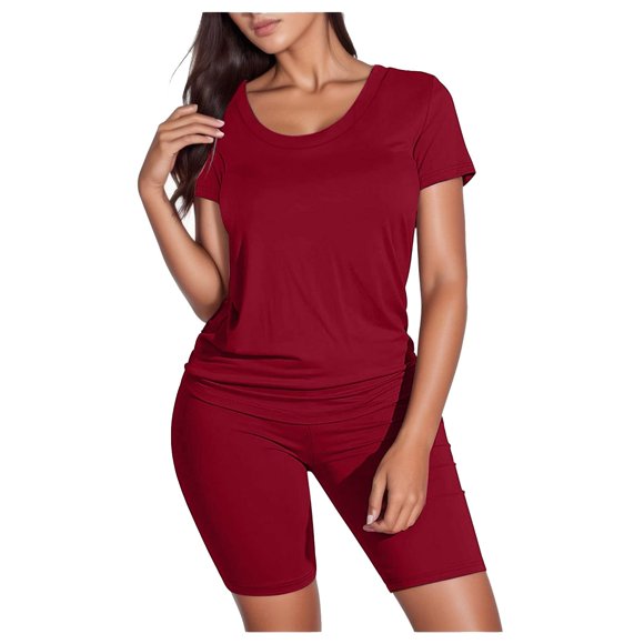 2025 Two Piece Outfits for Dressy Pant Suits for A Wedding Women Short Sleeve Casual Wedding Pant Suits Petite Biker Shorts