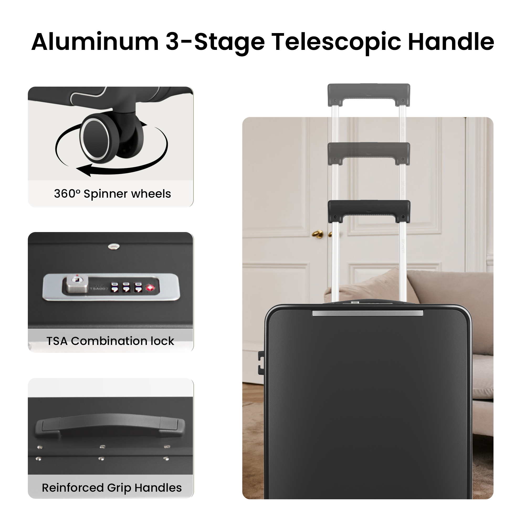 New York Xpress 20" Zipperless Carry-on Luggage, Hardside Aluminum Frame Suitcase with Spinner Wheels, TSA Approved, Black - LA266
