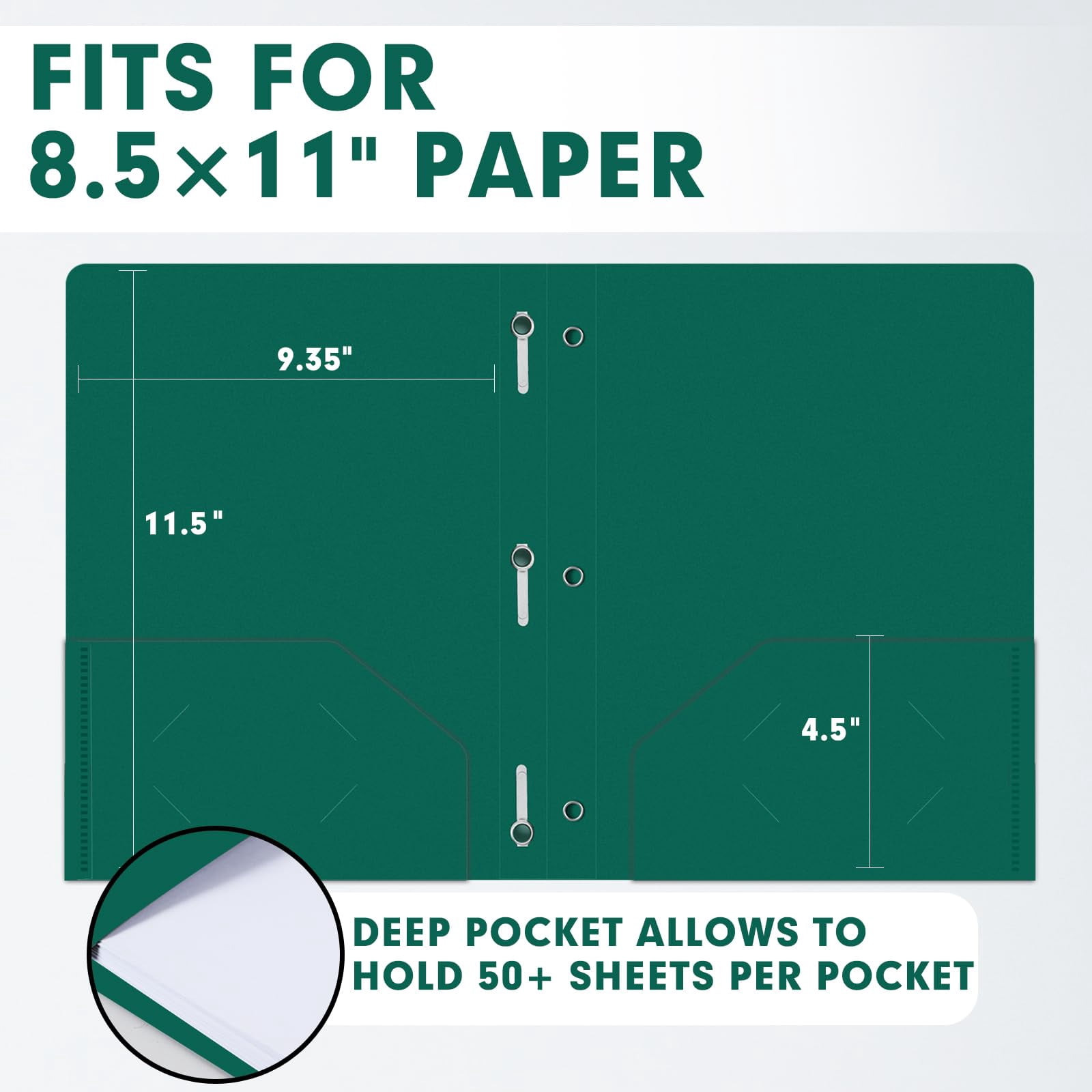Plastic 2 Pocket Folders With Prongs  30 Pack Heavyweight Letter Size Poly 3 Metal Fastener Clips (green)