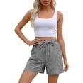 thumbnail image 4 of Riecok Walking Shorts for Women with Pockets Summer Elastic Waist Drawstring Linen Shorts Striped Clothes, 4 of 7