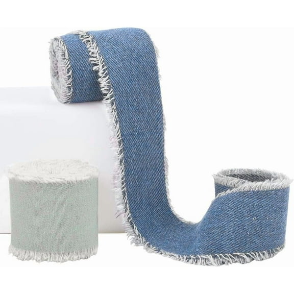 2 rolls 2 colors Polycotton Frayed Ribbon Fringe Raw Edged Denim Ribbon for Garment Accessories Mixed color 1-3/4 inch(45mm) about 2 yards/roll 1 roll/color