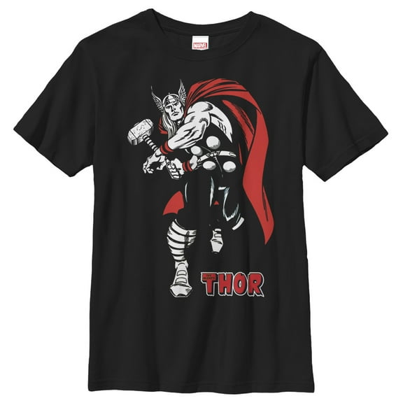 Boy's Marvel Mighty Thor Hammer Strike Graphic Tee Black X Large