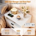 thumbnail image 3 of 2026 Premium Nightstands Set of 2, Modern Night Stands with Charging Station, 2 Drawers with Fluted Wood Front, End Side Tables for Bedroom & Living Room, Solid Wood Legs, White, 3 of 5