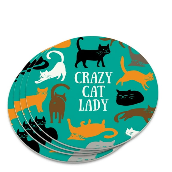 Crazy Cat Lady Teal Orange Black Brown Novelty Coaster Set