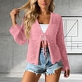 thumbnail image 3 of WMTBSRSW Womens Crochet Cardigans Duster Lace Up Long Sleeve Open Front Shrugs for Dresses Summer Boho Beach Cover Ups Pink X-Large, 3 of 5