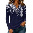 thumbnail image 4 of Women Waffle Knit Long Sleeve Henley Top Gradient Color Half Button V Neck Shirt Loose Fit Casual Tunic Blouse S, 4 of 7