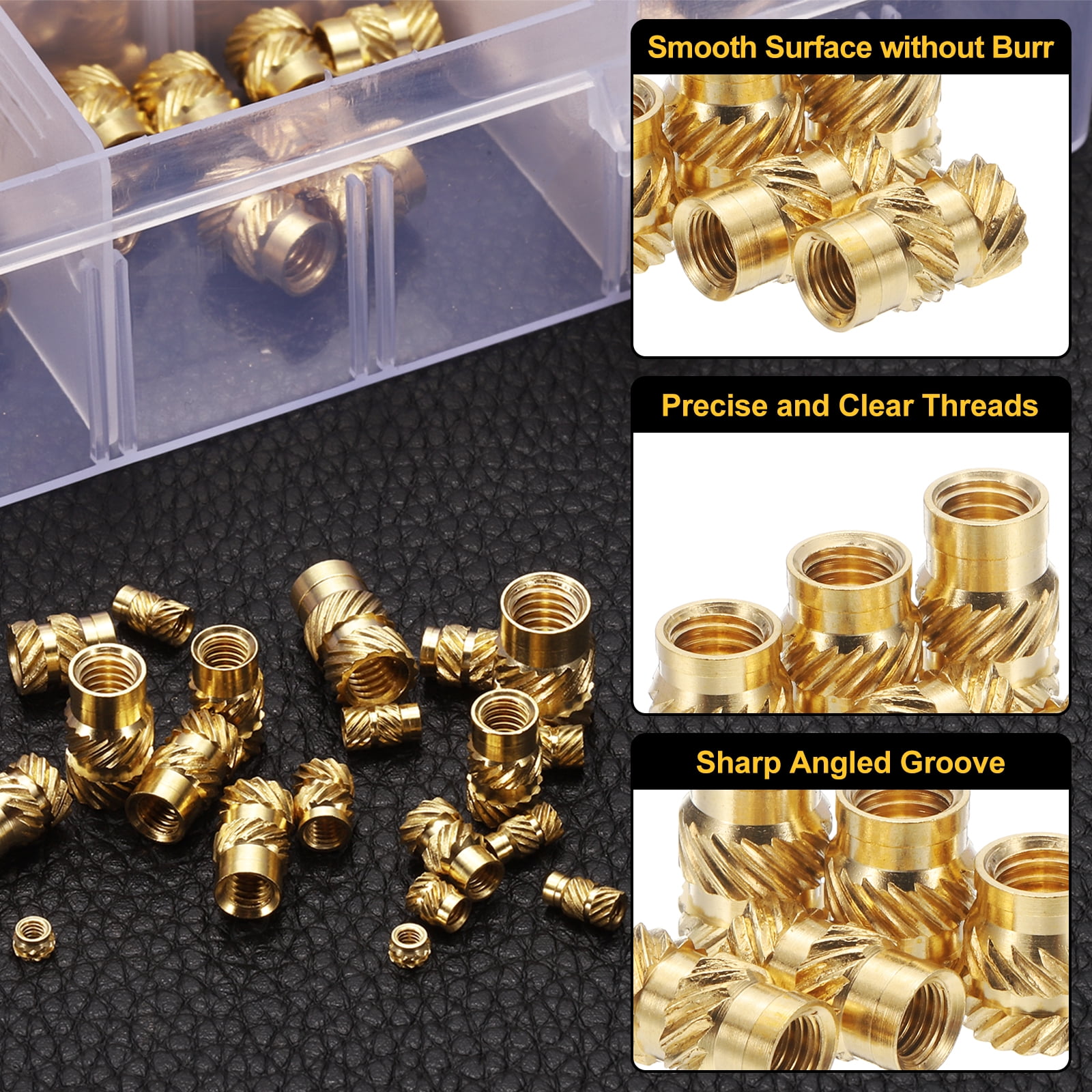Uxcell 555pcs M2 M3 M4 M5 M6 Metric Threaded Inserts Brass Heat Set Insert Knurled Nuts Assortment Kit, 3D Printing Brass Nuts Female Threaded Inserts Nuts with Heat Set Insert Tips