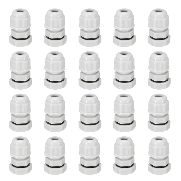 Uxcell 20 Pcs Pasacables M10x1.5" Ajustables 2.5-6mm Nylon PA6 IP68 Conectores Impermeables con Sellos Anticorrosión para Sistemas Eléctricos Industriales/Exteriores (Blanco)