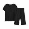 thumbnail image 4 of Women's Capri Pajama Sets Short Sleeve Two-Piece Pjs Scoop Neck Pleated Tops & Capris Lounge Sets, 4 of 6