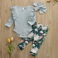 thumbnail image 2 of Bagilaanoe 3pcs Newborn Baby Girl Long Pants Set Long Sleeve Ribbed Ruffle Romper Tops + Floral Trousers + Headband 6M 12M 18M 24M Infant Casual Outfits, 2 of 7