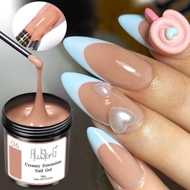 AWStorG 100g Gel de extensión de uñas cremoso Gel duro acrílico lechoso transparente para uñas francesas manicura barniz UV semipermanente