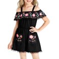 thumbnail image 2 of HNMKIU Halloween Clothes Girls Off Shoulder Mexican Folk Jumpsuit Rose Day Of The Dead Outfit Elegant Fancy Dress Party Wear Black,3-4 Years, 2 of 6