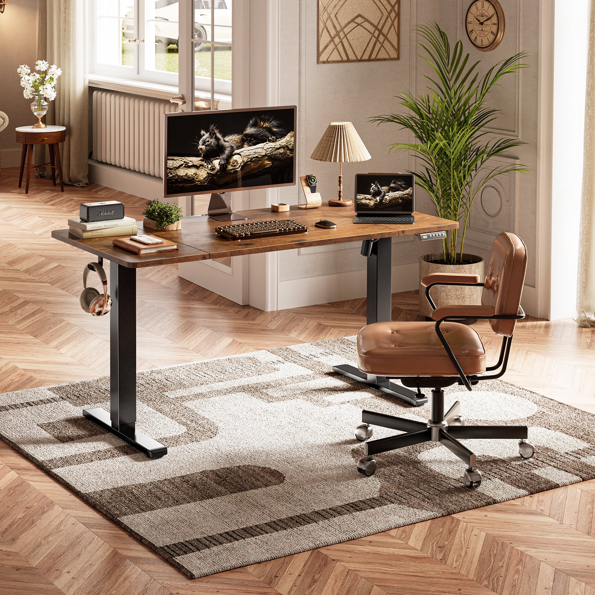Amadwell 55" Electric Height Adjustable Standing Desk, 27.6" Deep Work Table with Cable Management, Home Office Desk