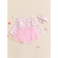thumbnail image 3 of Suealasg Baby Girls Clothes 2Pcs Newborn Girl Fall Outfits 3 6 12 18 Months Infant Girls Long Sleeve Bow Print Tulle Romper Dress + Headband Set, 3 of 8