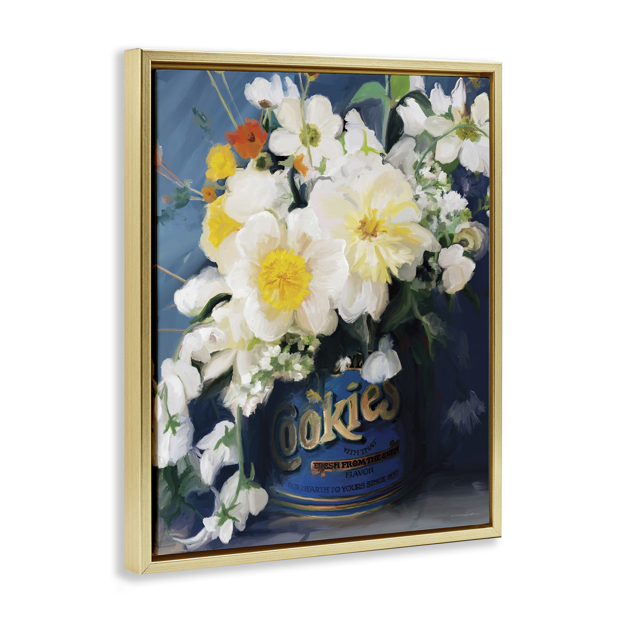 Stupell Industries Bouquet in Vintage Jar Botanical & Floral Painting Gold Floater Framed Art Print Wall Art, 17 x 21