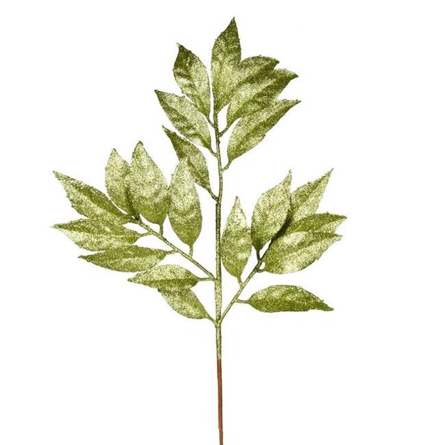 Vickerman L194513 21 in. Lime Glitter Bay Leaf Spray - 12 per Bag