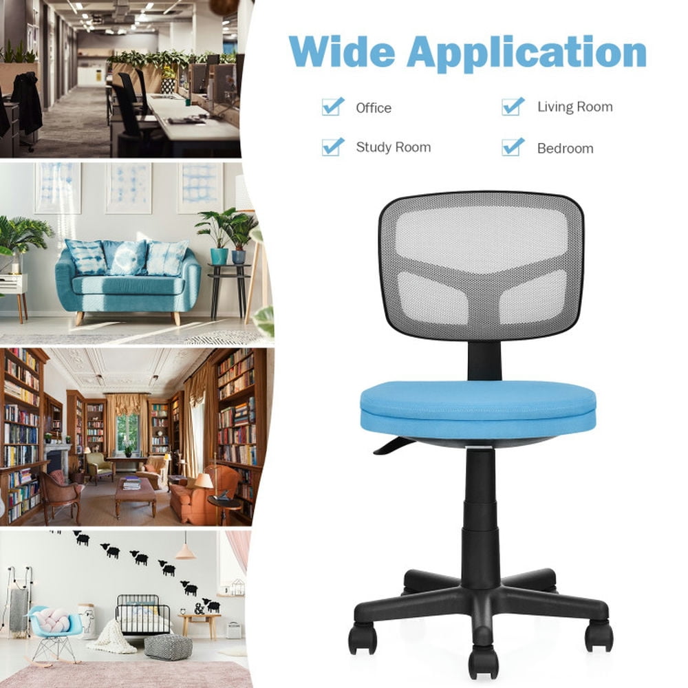 Demi Bonn Armless Computer Desk Chair with Height Adjustment and Breathable Mesh for Home Office, Blue