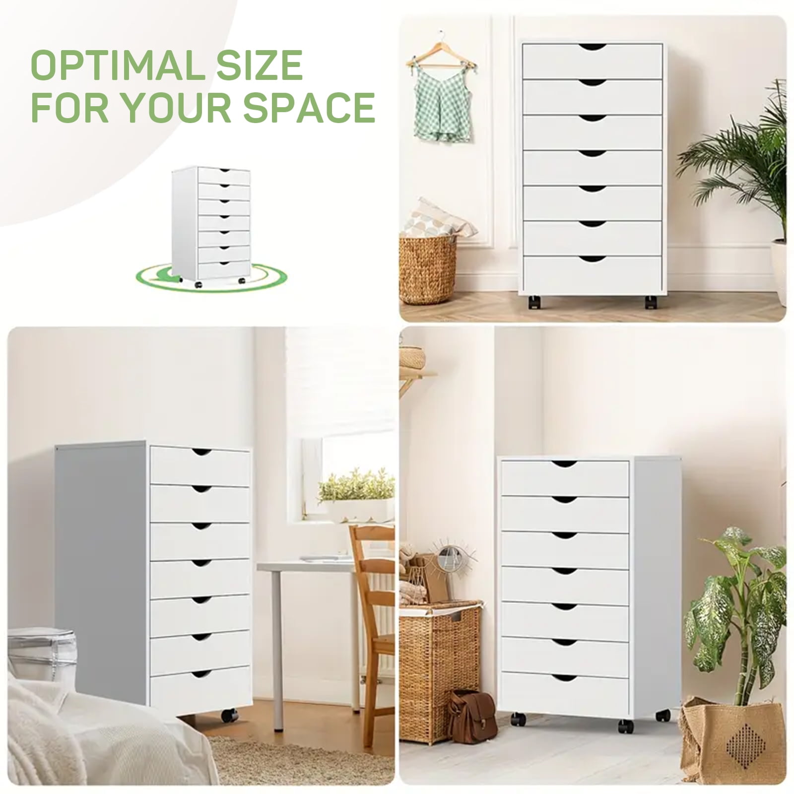 7-Drawer Wood File Cabinet with Wheels, Rolling Storage Organizer for Home Office, 18.74"W x 15.75"D x 34.25"H
