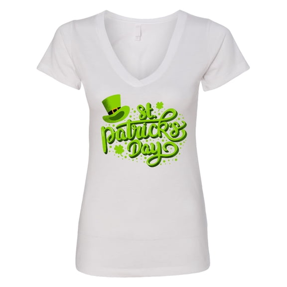 Inktastic St. Patrick's Day Hand Lettering with Green Top Hat Women's V-Neck T-Shirt