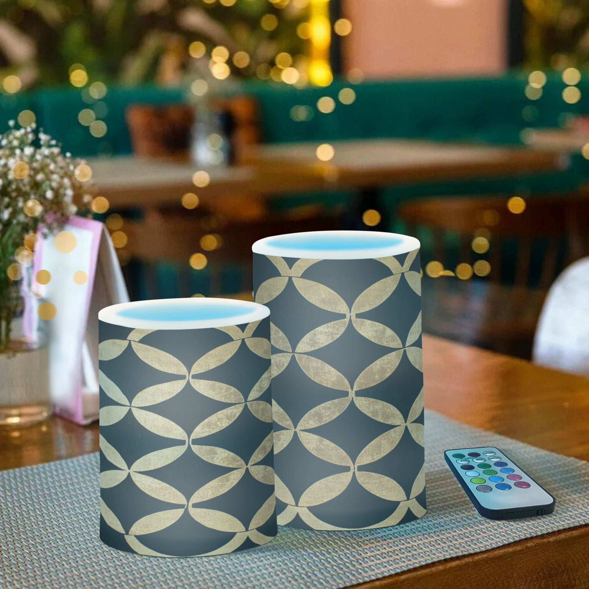 Yayeee Flameless Candles with Remote Flickering Battery Operated Multi Color Changing, Black Geometric