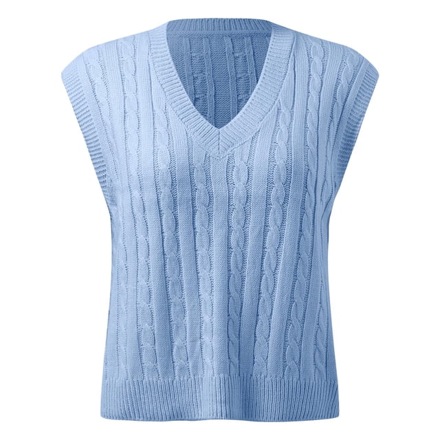 Kcodviy Women Casual Print Sleeveless Oversized V Neck Sweaters for Women V Neck Ribbed Knit Trendy Sweater Vest Split Pullover Sweater Vest Side Blouse