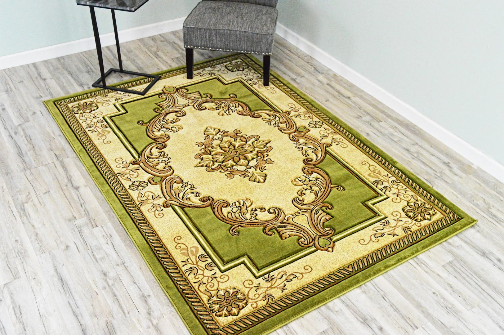 GLAMOUR 3D Hand Carved Traditional Rug Oriental Floral 2'6''x4'' Green