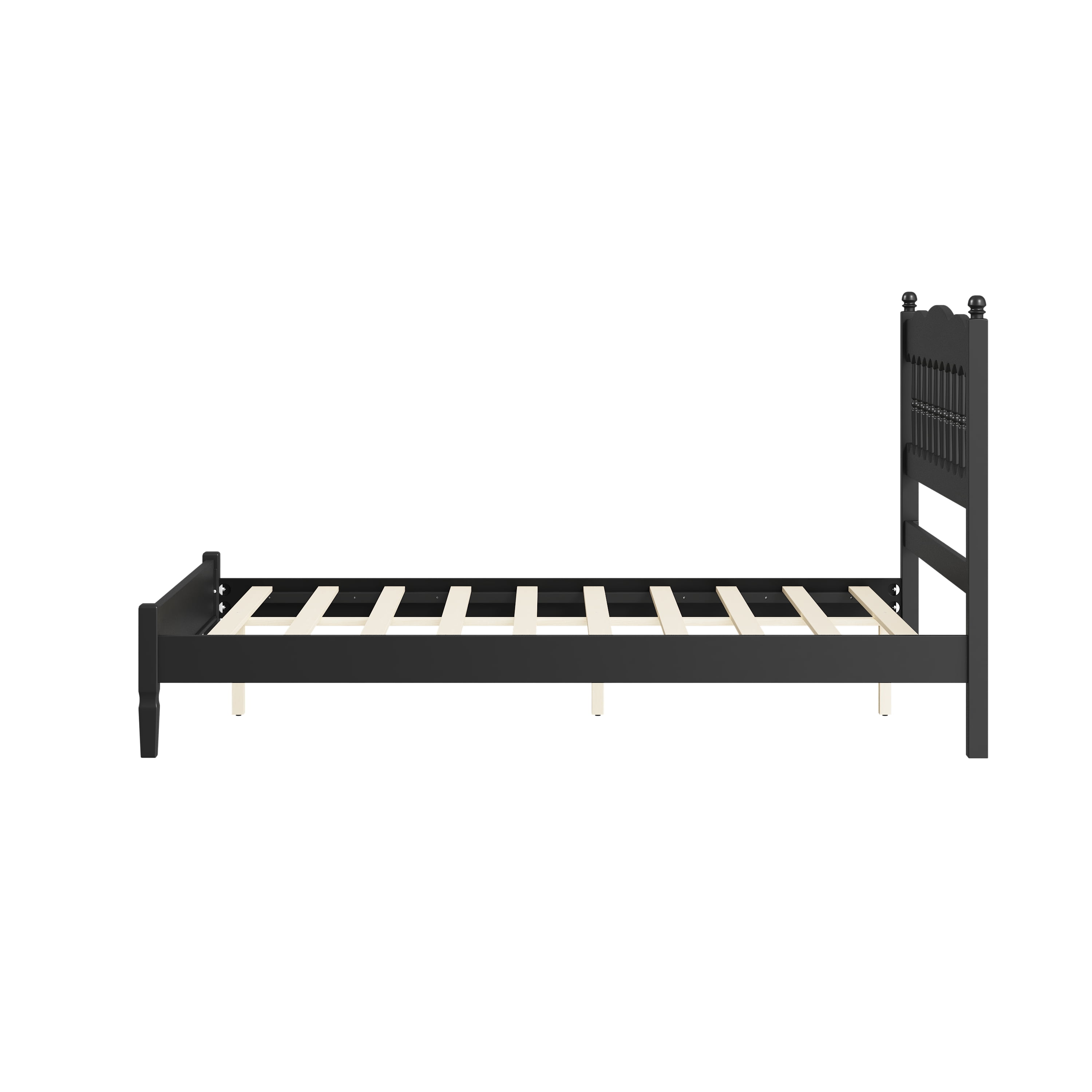 Mintazer Farmhouse Full Platform Bed with Spindle Headboard, Vintage Arched Slat Platform Bed Frame for Bedroom, No Box Spring Required, Black